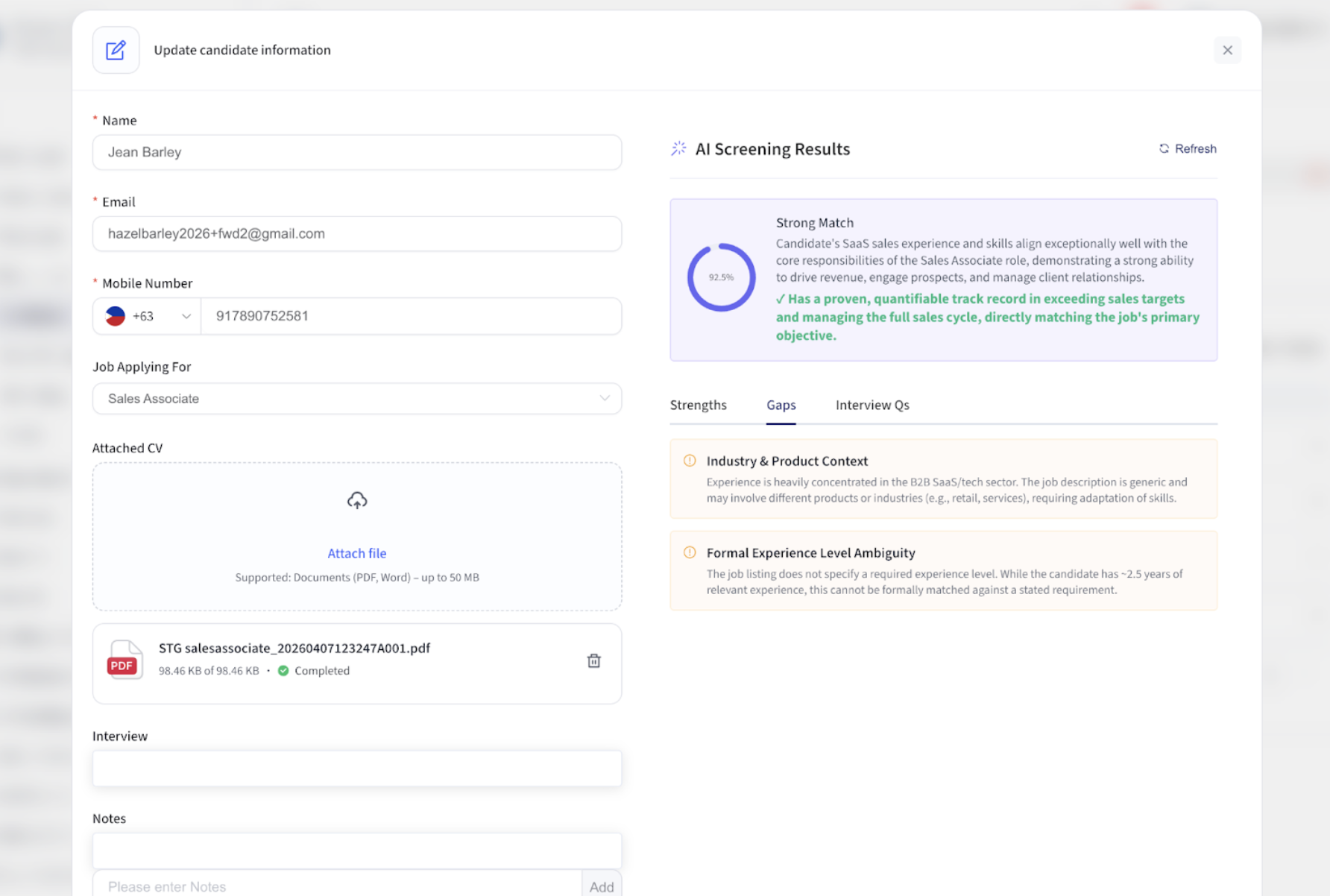 AI Screening Results - Gaps