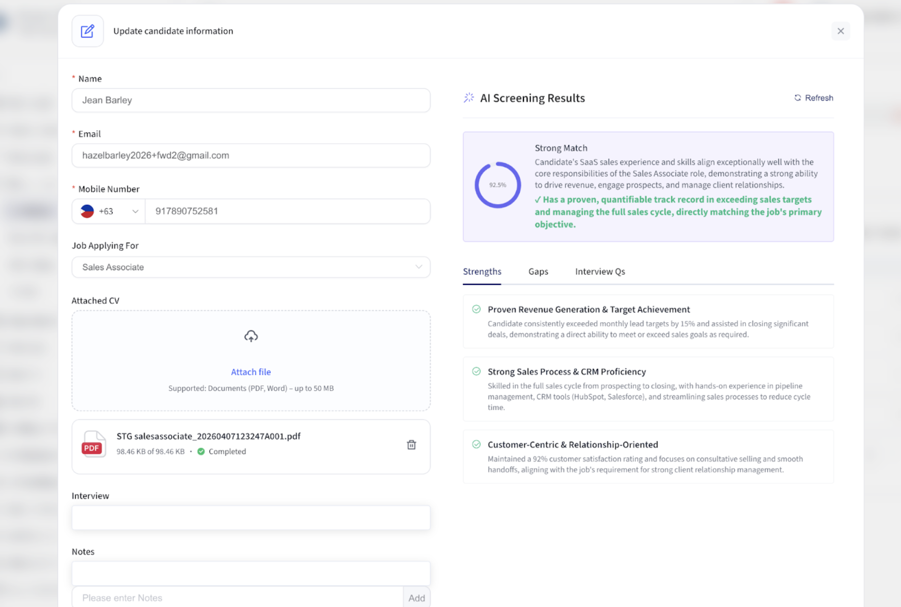 AI Screening Results - Strengths