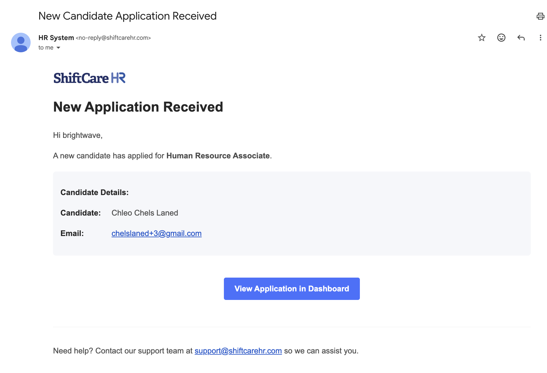 Application Received Email