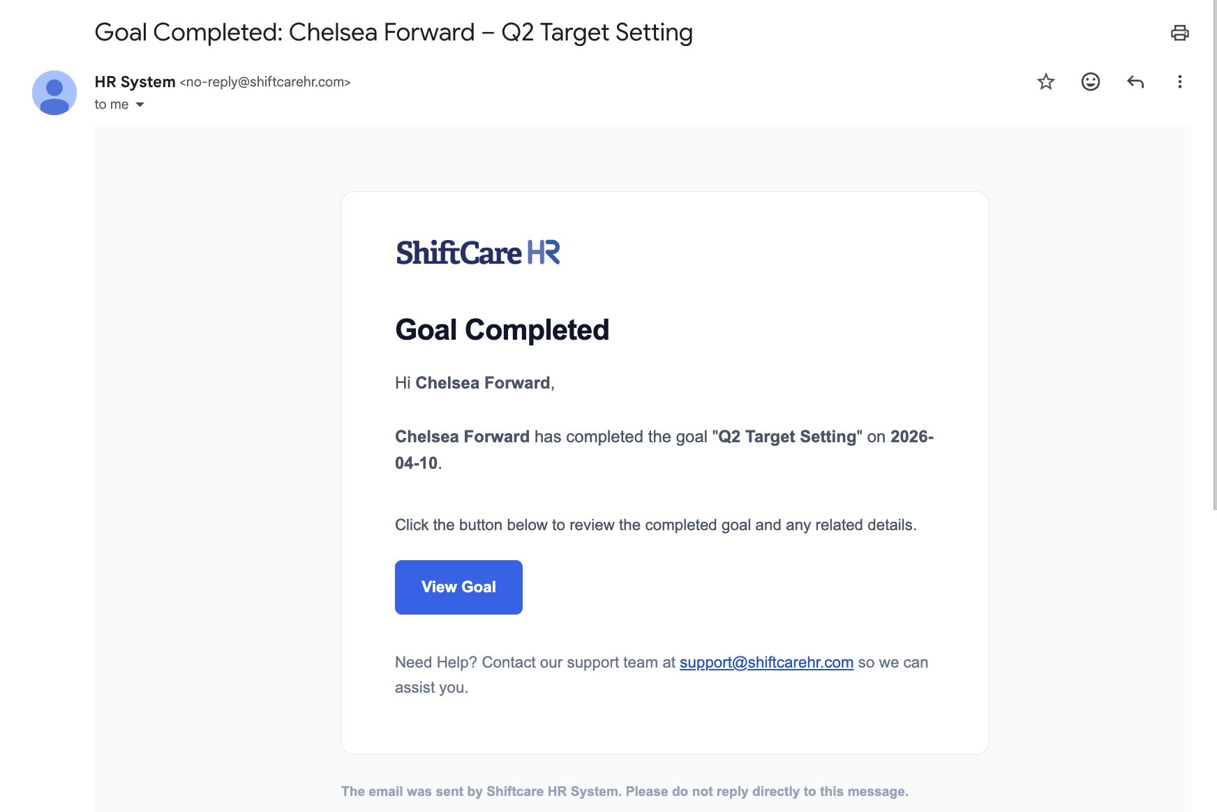 Completed Goal Email