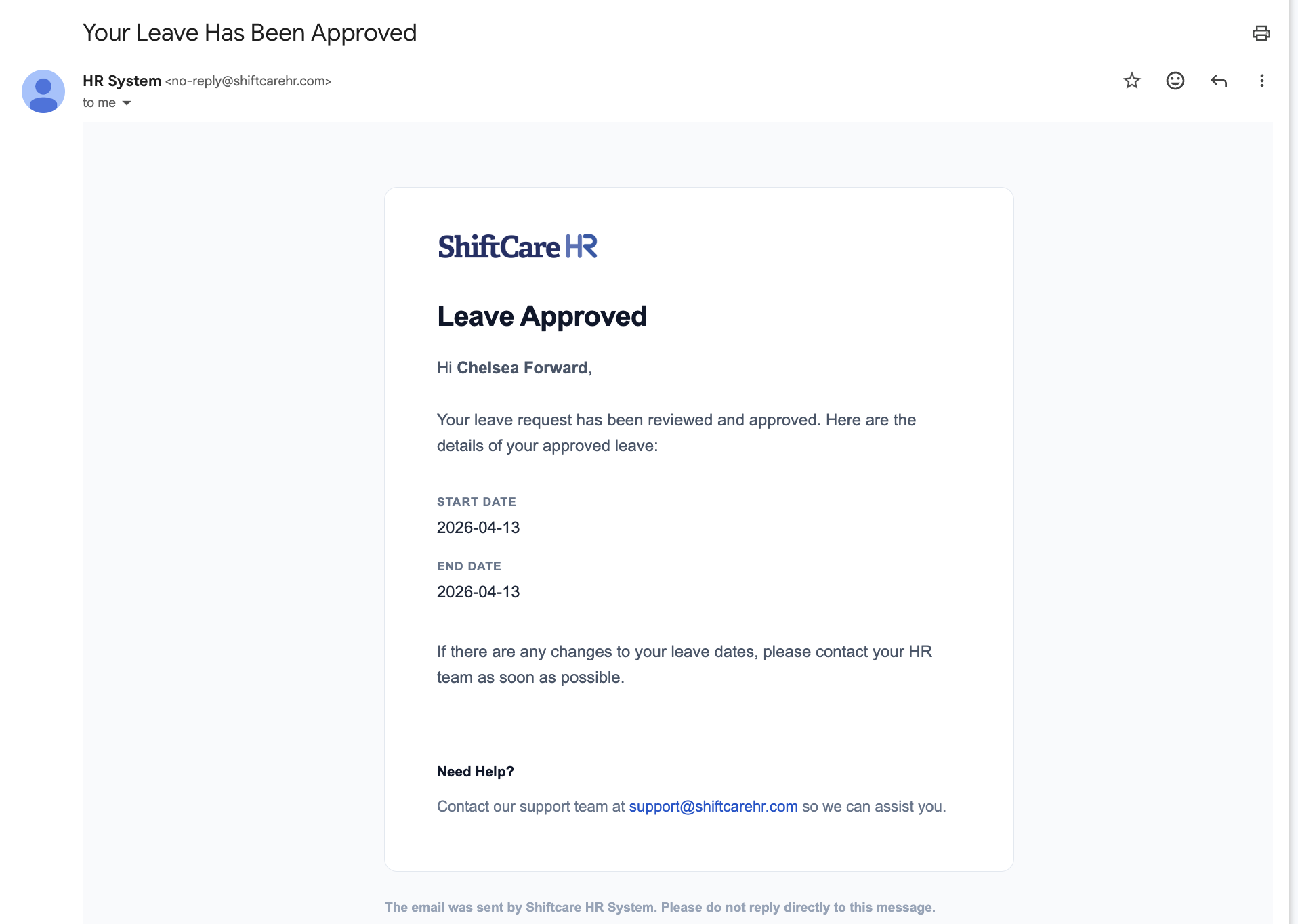 Leave Request Approved Email
