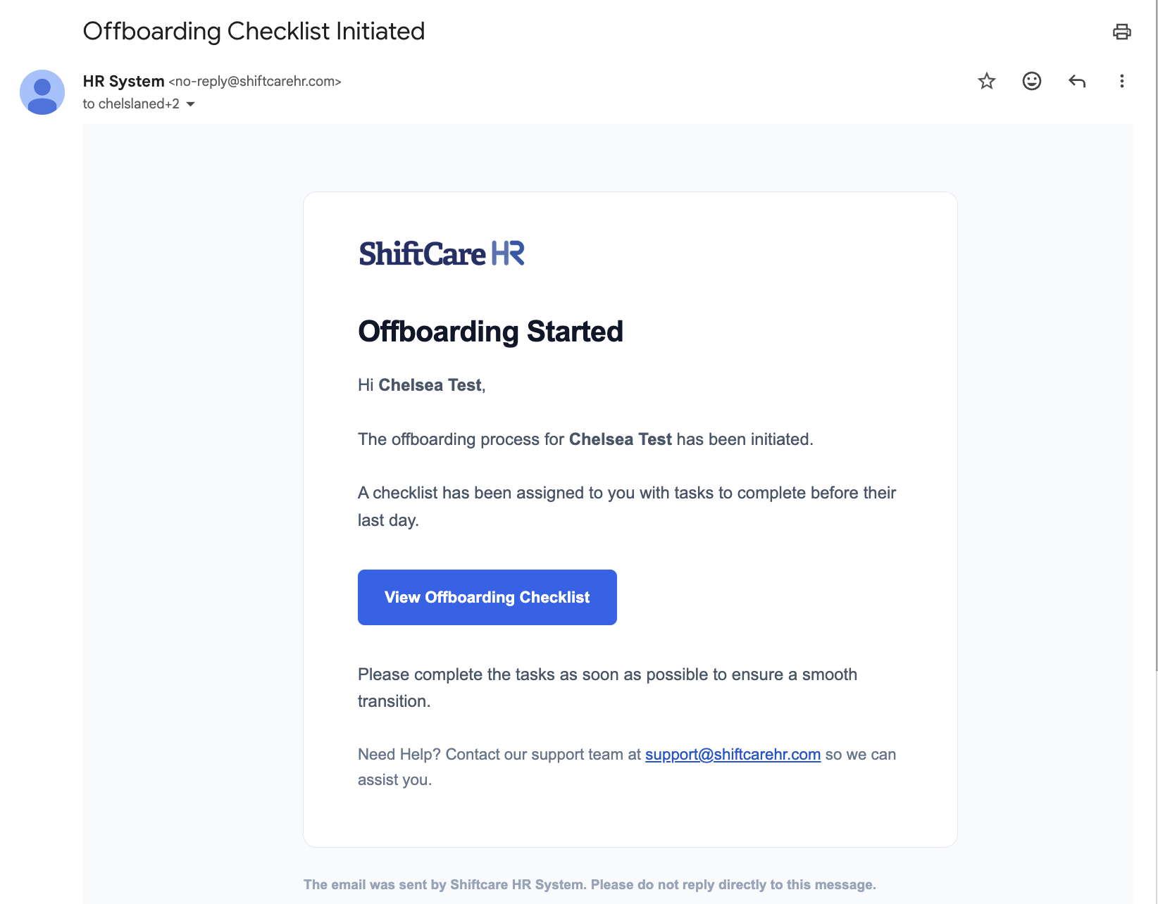 Kick Off Offboarding Email