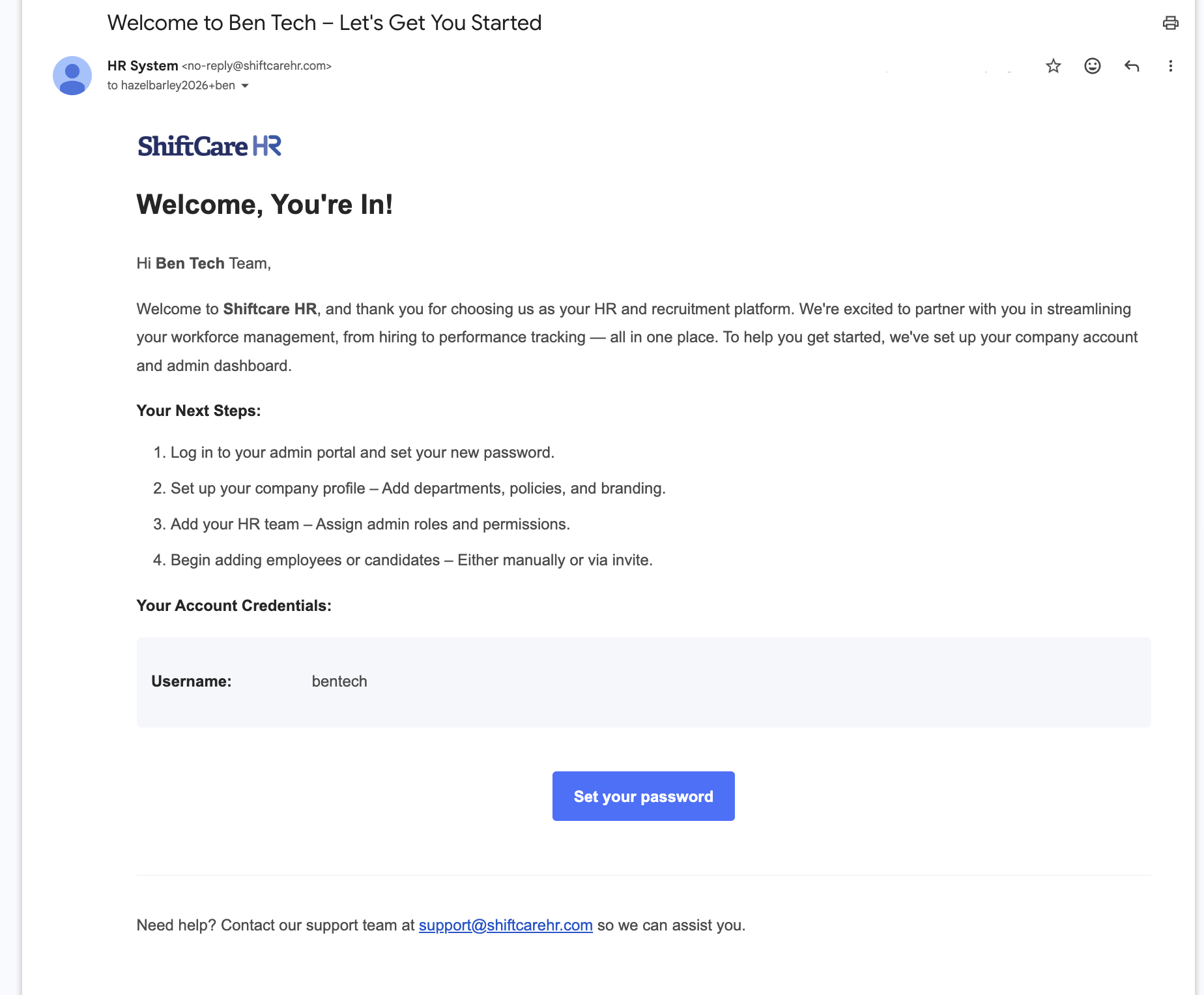 Company Onboarding Email