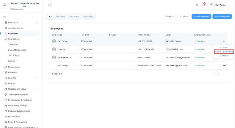 Initiate Offboarding